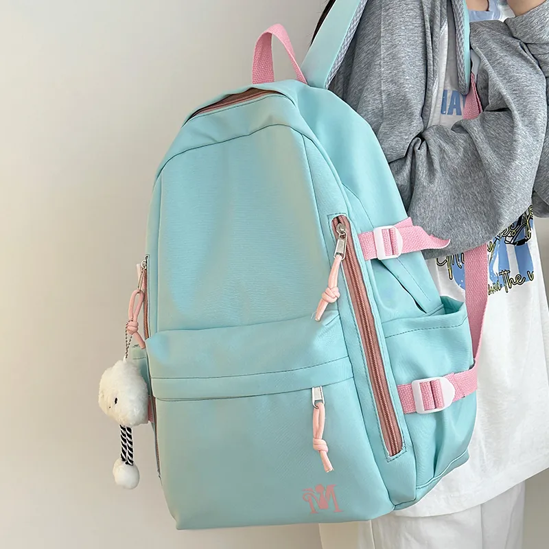 Cwatcun Nylon Backpack Unisex Light Gray/Blue/Yellow/Black-6
