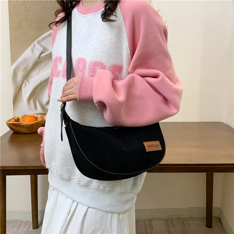 Cwatcun Corduroy Shoulder Bag Regular Women's Black/White/Brown-4