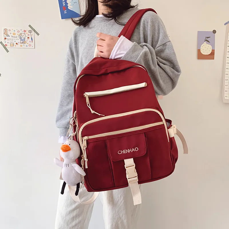 Cwatcun Nylon Backpack Unisex White/Red/Black/Blue-7
