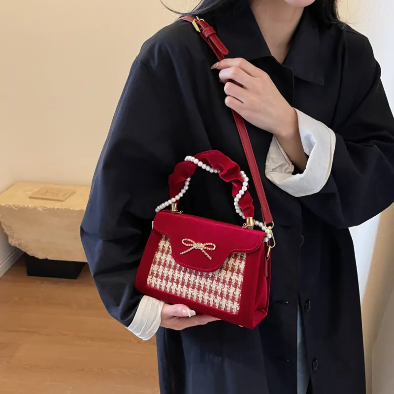 Cwatcun PU Plush Crossbody One Shoulder Handbags Regular Women's Red PU Style/Red Fleece Style-9