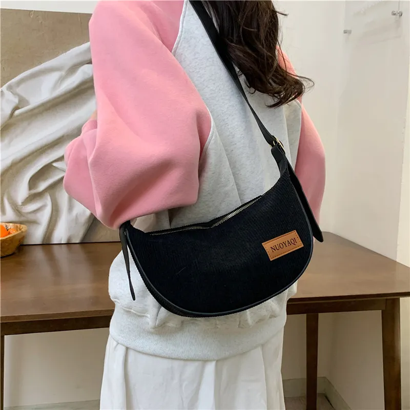 Cwatcun Corduroy Shoulder Bag Regular Women's Black/White/Brown-2