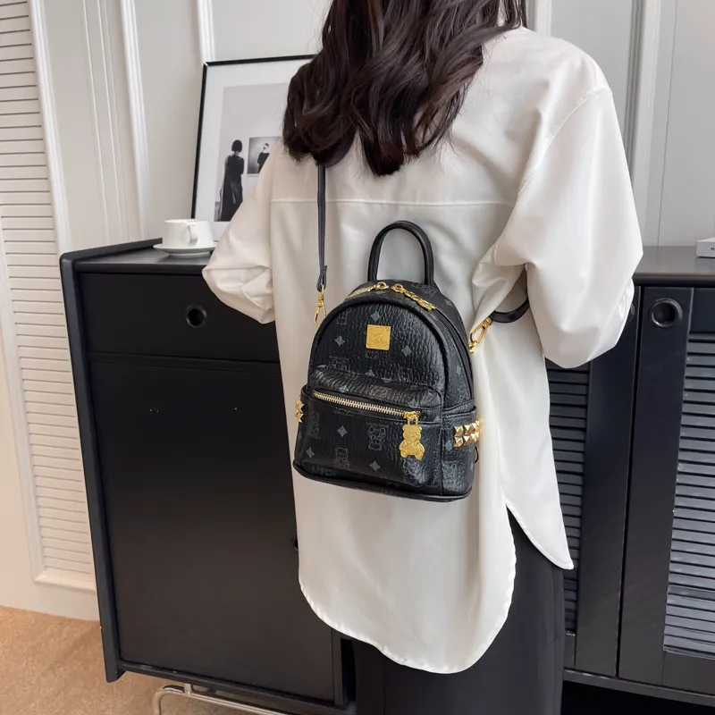 Rainbow Girl PU Backpack Regular Women's Pink/Brown/Ecru/Black-16