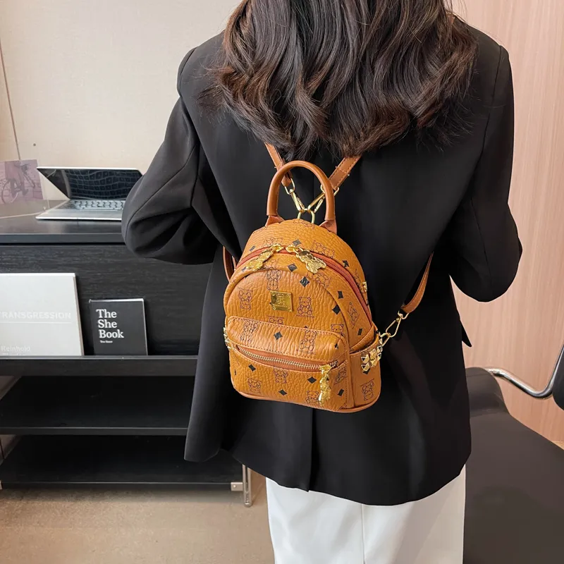 Rainbow Girl PU Backpack Regular Women's Pink/Brown/Ecru/Black-9