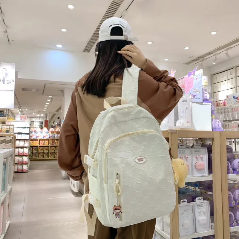 Cwatcun Nylon Backpack Women's Black/White/Blue/Khaki/Pink-3