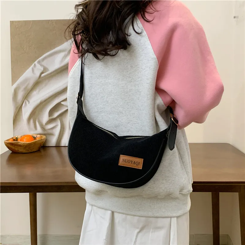 Cwatcun Corduroy Shoulder Bag Regular Women's Black/White/Brown-5