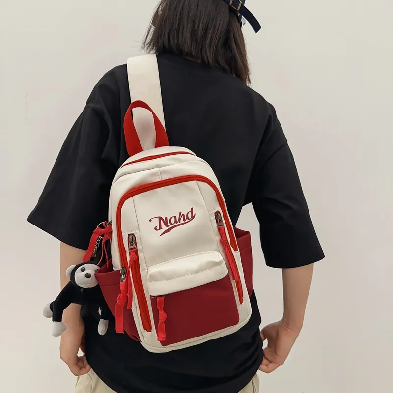 PULUWIRR Nylon Sling Bag Unisex Black/Khaki/White Red/White Green/White Blue-9