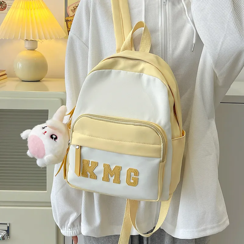 Cwatcun Nylon Fabric Backpack Regular Unisex Light Green/Yellow/Blue/Pink/Black-11