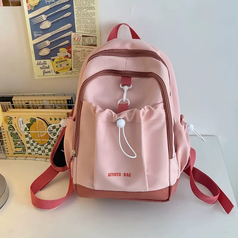 Cwatcun Nylon Backpack Unisex Pink/Blue/Black/Beige/Green-5