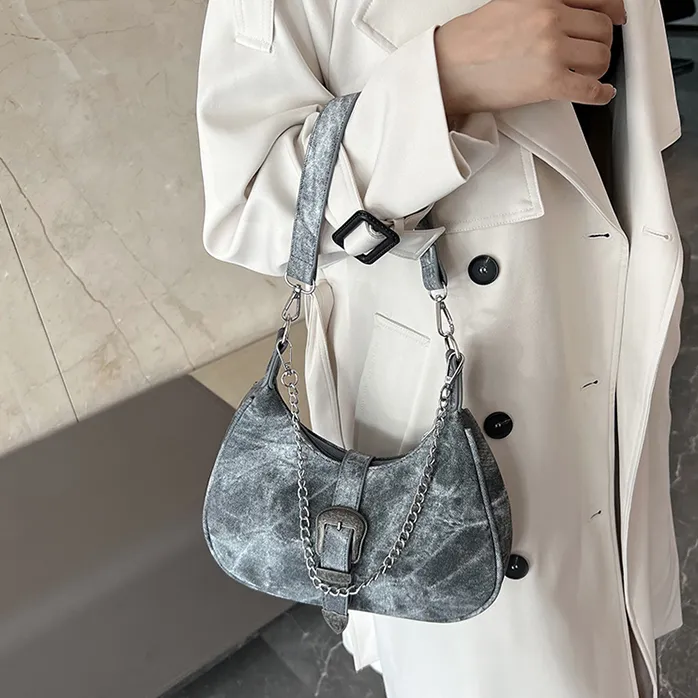 Cwatcun PU Shoulder Bag Crossbody Bag Regular Women's Blue/Gray-8