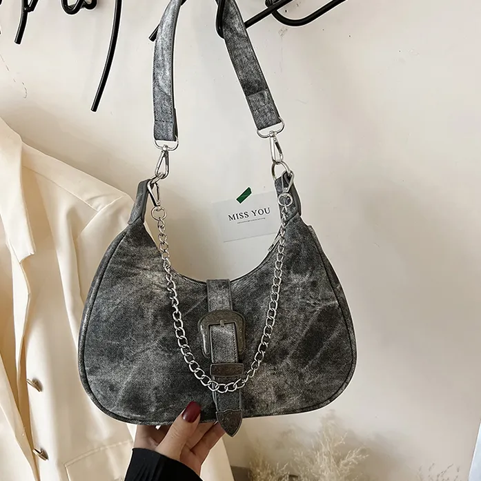 Cwatcun PU Shoulder Bag Crossbody Bag Regular Women's Blue/Gray-12