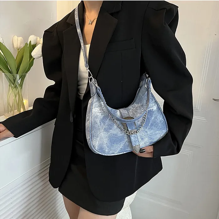 Cwatcun PU Shoulder Bag Crossbody Bag Regular Women's Blue/Gray-3