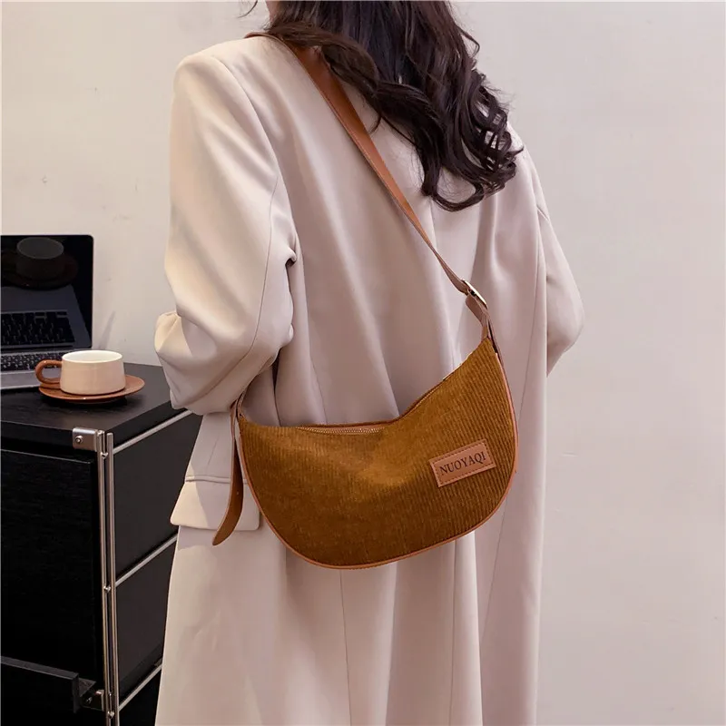 Cwatcun Corduroy Shoulder Bag Regular Women's Black/White/Brown-18