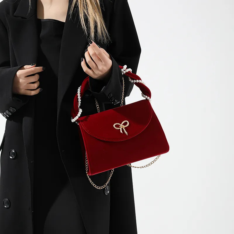 Cwatcun Velour One Shoulder Crossbody Handbag Regular Women's Style 1 Red/Style 2 Red-11