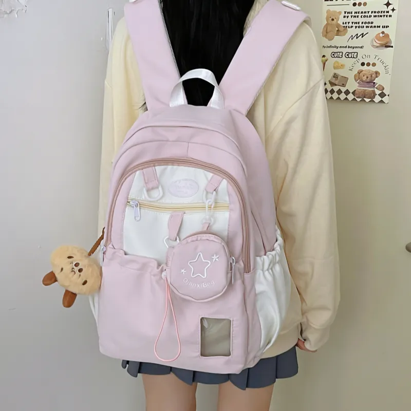 Rainbow Girl Nylon Backpack Regular Women's Black/Yellow/Purple/Pink/Blue-16