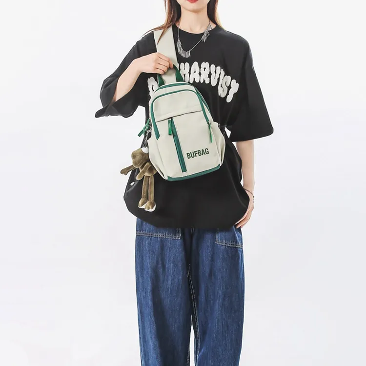 Rainbow Girl Nylon Shoulder Bag Regular Unisex White Green/White Red/Pure Green/Black-1