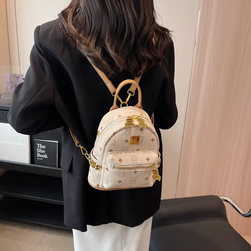 Rainbow Girl PU Backpack Regular Women's Pink/Brown/Ecru/Black-11