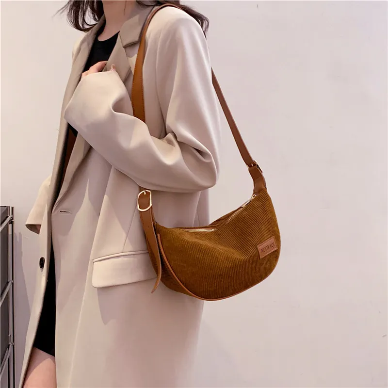 Cwatcun Corduroy Shoulder Bag Regular Women's Black/White/Brown-20