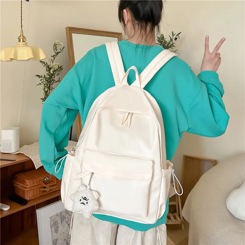 Rainbow Girl Composite Cloth Backpack Regular Women's Black/Ecru/Pink/Khaki/Green-2