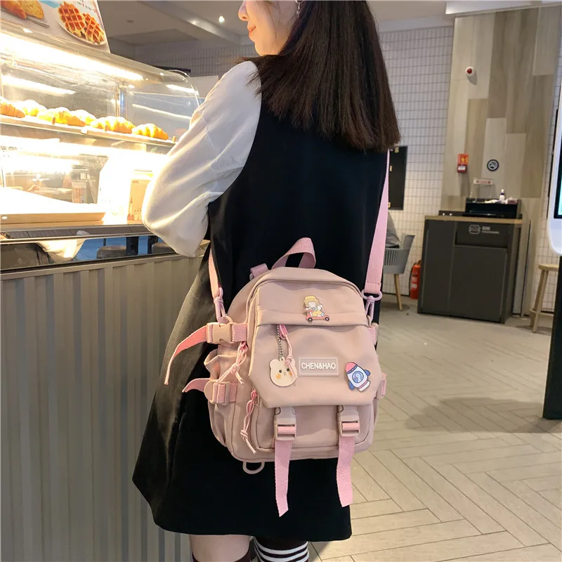 Cwatcun Nylon Backpack Regular Unisex White/Blue/Black/Pink-16