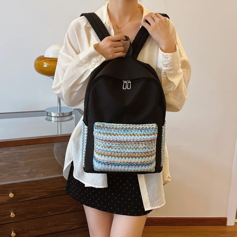 Cwatcun Nylon Backpack Regular Unisex Ecru/Green/Black-17