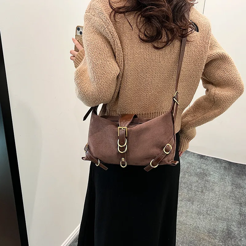 Cwatcun PU+Suede Crossbody Bag, Shoulder Bag Women's Brown/Black/Khaki/Coffee-17