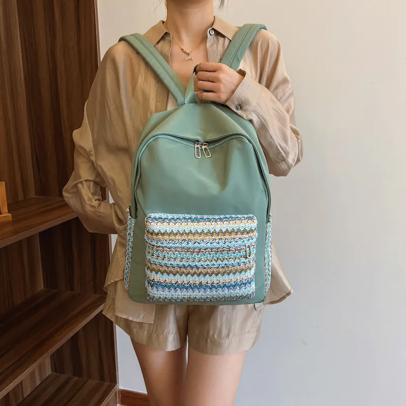 Cwatcun Nylon Backpack Regular Unisex Ecru/Green/Black-12