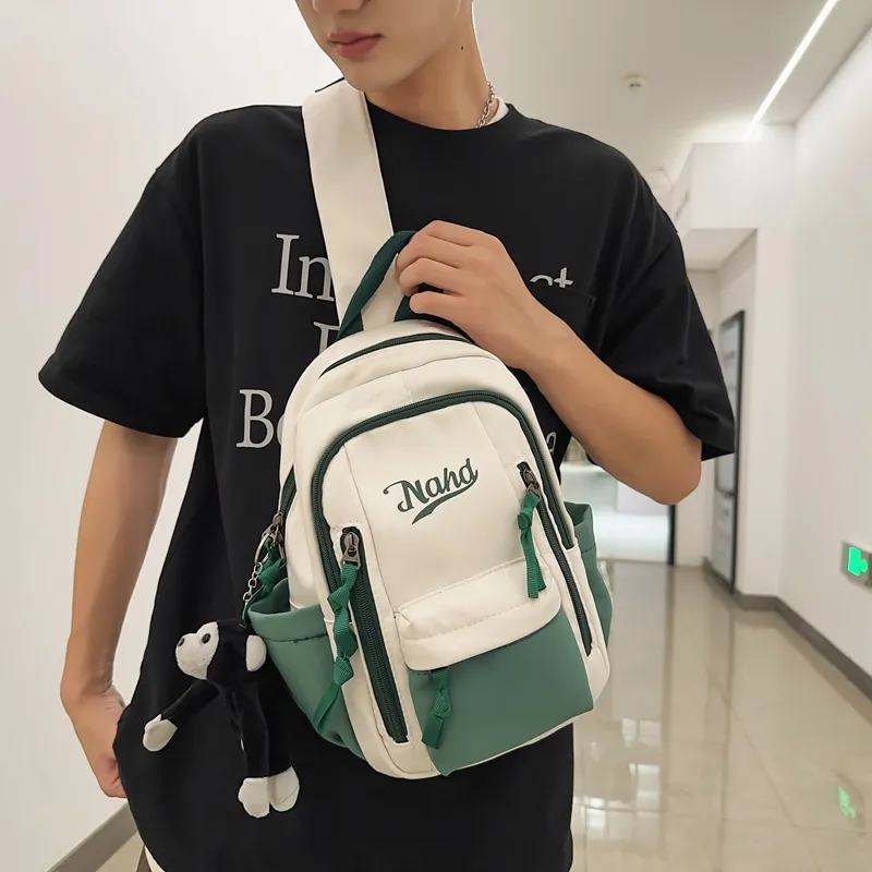 PULUWIRR Nylon Sling Bag Unisex Black/Khaki/White Red/White Green/White Blue-12