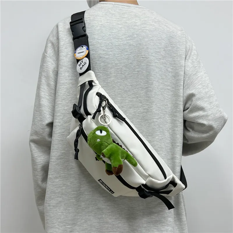 Cwatcun Nylon Sling Bag Regular Unisex White/Light Brown/Gray/Black-3