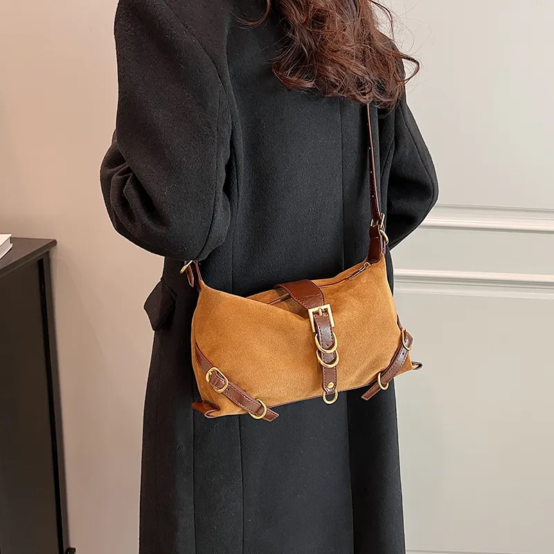 Cwatcun PU+Suede Crossbody Bag, Shoulder Bag Women's Brown/Black/Khaki/Coffee-4