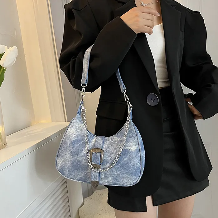 Cwatcun PU Shoulder Bag Crossbody Bag Regular Women's Blue/Gray-2