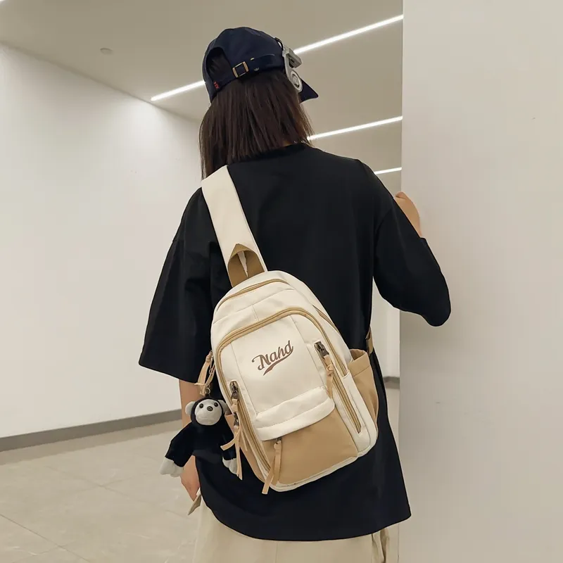 PULUWIRR Nylon Sling Bag Unisex Black/Khaki/White Red/White Green/White Blue-4