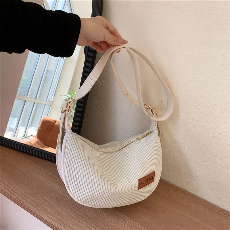 Cwatcun Corduroy Shoulder Bag Regular Women's Black/White/Brown-9