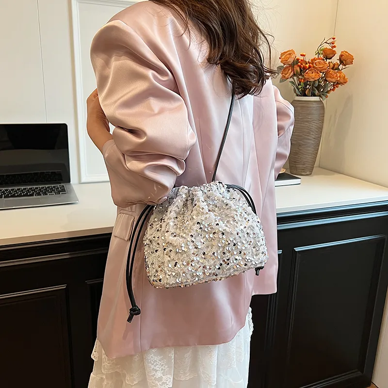 Cwatcun Sequins Crossbody Bag, Shoulder Bag Women's Silver Gray/Black/Silver-19