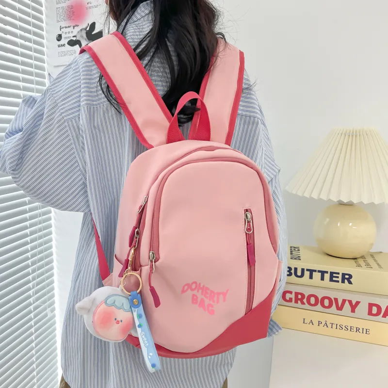 Cwatcun Canvas Backpack Regular Unisex Black/Pink/Red/White/Gray/Blue/Gray/White-12