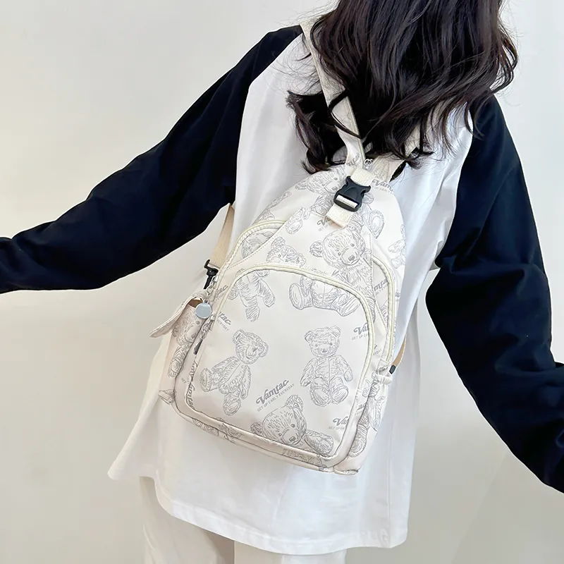 Cwatcun Nylon Backpack Unisex White/Green/Purple/Pink-3