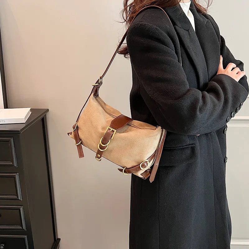 Cwatcun PU+Suede Crossbody Bag, Shoulder Bag Women's Brown/Black/Khaki/Coffee-11