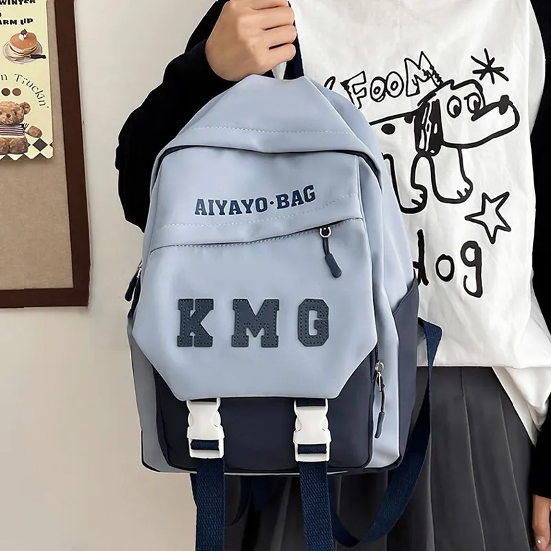 Cwatcun Nylon Fabric Backpack Unisex Beige/Blue/Green/Pink/Black-4