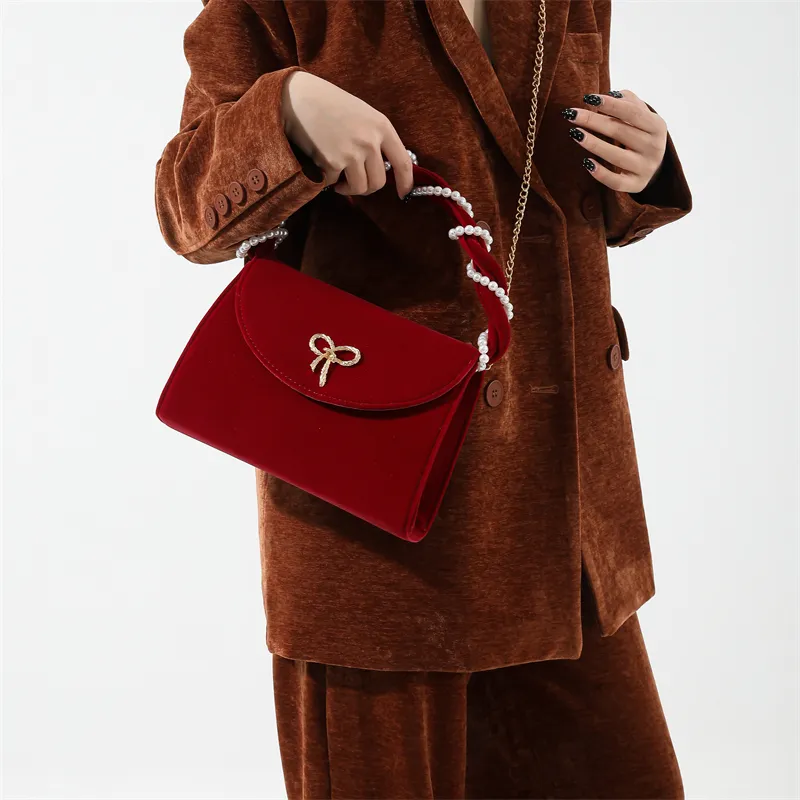 Cwatcun Velour One Shoulder Crossbody Handbag Regular Women's Style 1 Red/Style 2 Red-5
