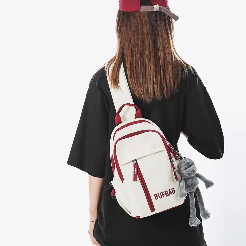 Rainbow Girl Nylon Shoulder Bag Regular Unisex White Green/White Red/Pure Green/Black-4