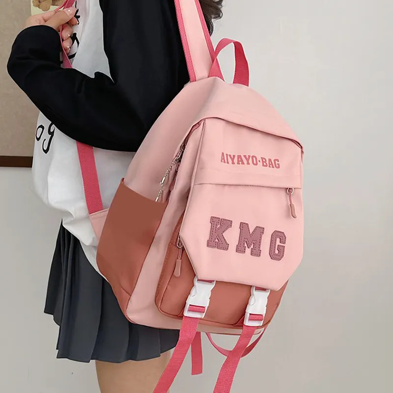 Cwatcun Nylon Fabric Backpack Unisex Beige/Blue/Green/Pink/Black-10