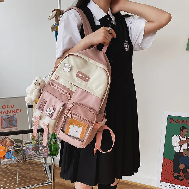 Rainbow Girl Polyester Backpack Regular Women's Blue/Pink-11