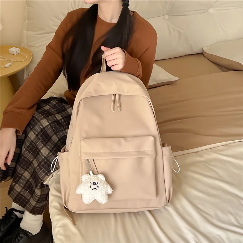 Rainbow Girl Composite Cloth Backpack Regular Women's Black/Ecru/Pink/Khaki/Green-11