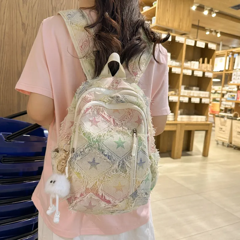 Cwatcun Canvas Backpack Women's Beige Small Plaid/Beige Large Plaid-1