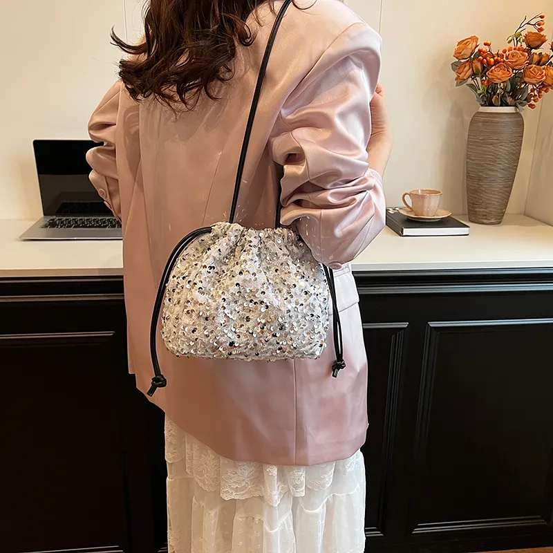 Cwatcun Sequins Crossbody Bag, Shoulder Bag Women's Silver Gray/Black/Silver-14