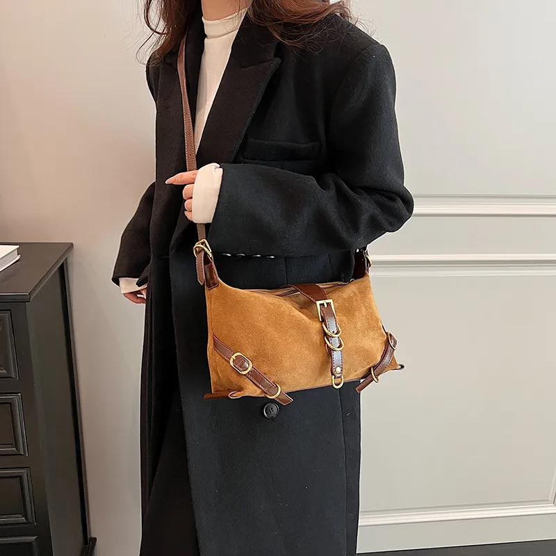 Cwatcun PU+Suede Crossbody Bag, Shoulder Bag Women's Brown/Black/Khaki/Coffee-1