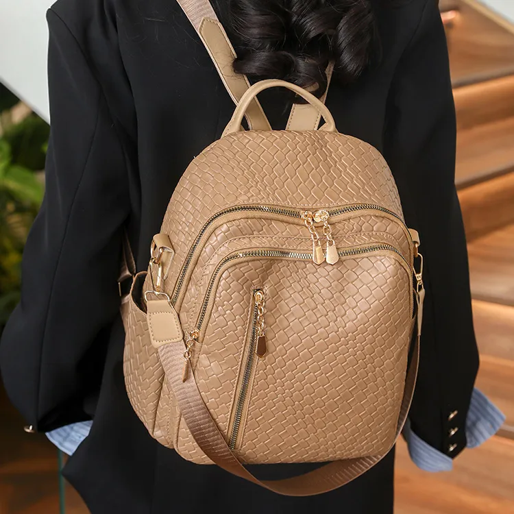 Cwatcun PU Backpack Regular Unisex Brown/Khaki/Black/White-5