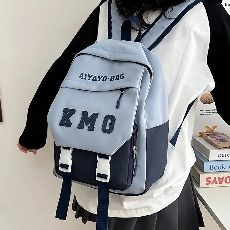 Cwatcun Nylon Fabric Backpack Unisex Beige/Blue/Green/Pink/Black-5