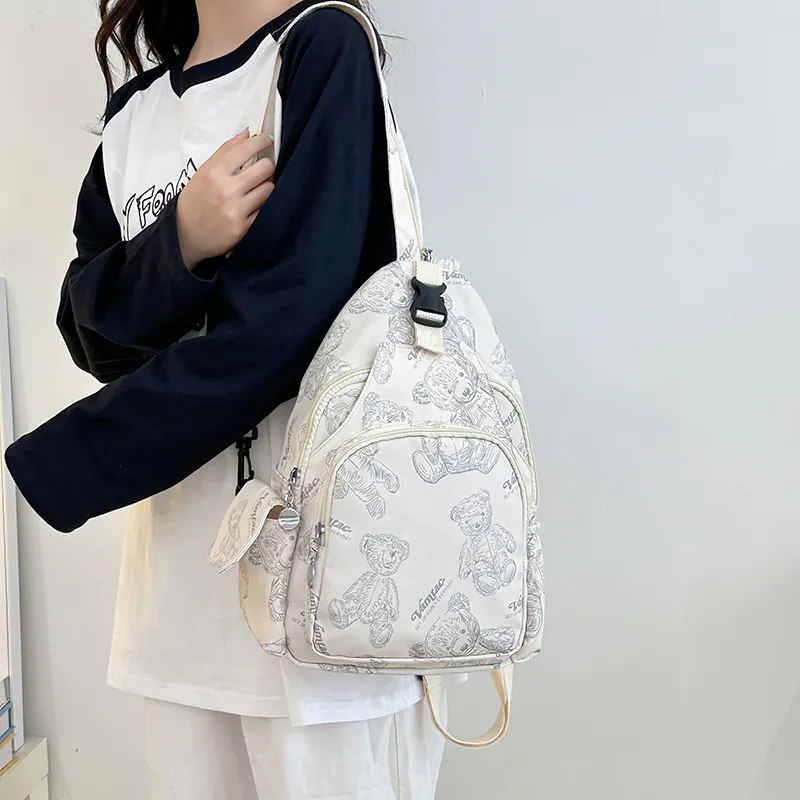 Cwatcun Nylon Backpack Unisex White/Green/Purple/Pink-1