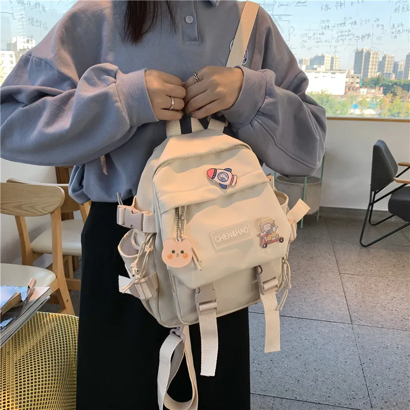 Cwatcun Nylon Backpack Regular Unisex White/Blue/Black/Pink-2
