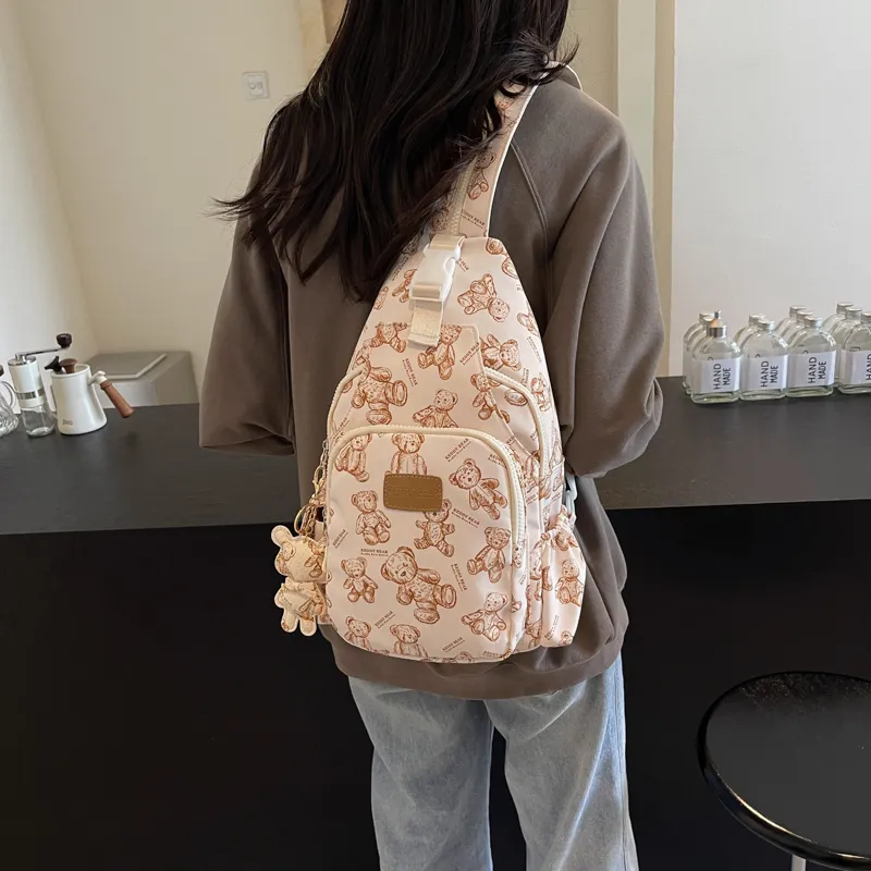 Cwatcun Nylon One Shoulder Double Shoulder Crossbody Bag Women's Pink/Ecru/Black-12